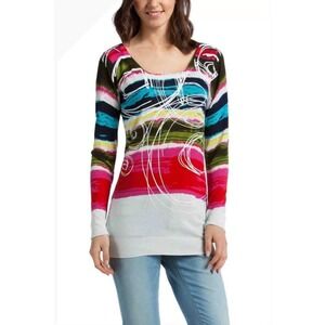 Desigual Y2K Striped Scoop Neck Long Sleeve Sweater Multicolored Abstract Medium